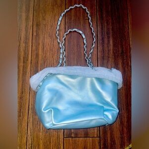 Y2k🩵Blue handbag fluffy handbag chain bag bucket bag